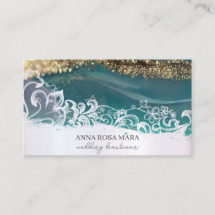 Carte De Visite *~* Luxe Turquoise Or Blanc QR Agate AP66 Glam
