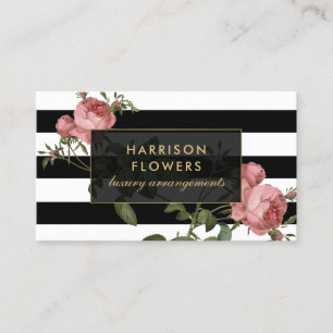 Carte De Visite Luxe Vintage rayures et fleurs