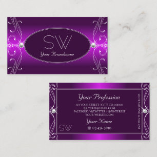 Carte De Visite Luxe Violet Ombre Ornat Bijoux étincelants Initial