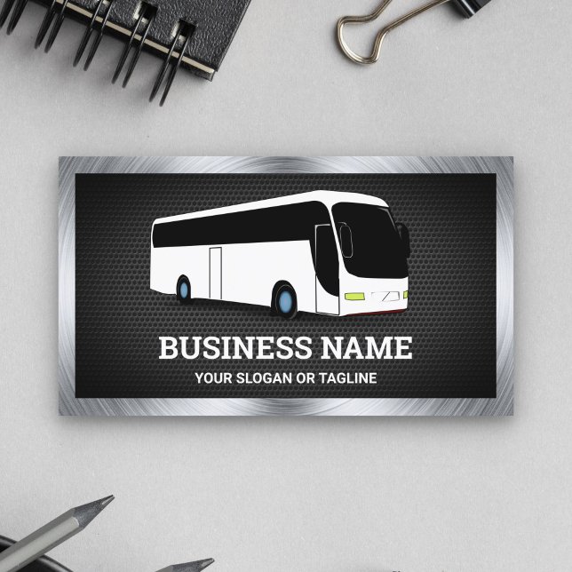Carte De Visite Luxe White Bus Visites Agent Voyage (Créateur téléchargé)