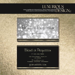 Carte De Visite Luxueuse Parties scintillant Argent Étoiles Black