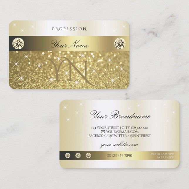Carte De Visite Luxueuse Parties scintillant Or Étoiles Étincelant (Devant / Derrière)