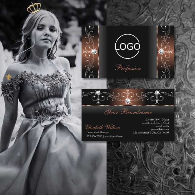 Carte De Visite Luxueux bijoux Brown noirs avec logo (Créateur téléchargé)