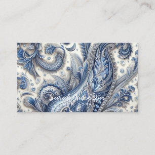 Carte De Visite Luxueux bleu et blanc Paisley
