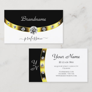 Carte De Visite Luxueux Bordure or Noir et Blanc Initiales