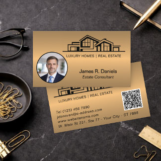 Carte De Visite Luxueux Bronze Or Immobilier Chic Professionnel