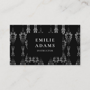 Carte De Visite Luxueux Chic Argent Noir et Blanc Ornemental