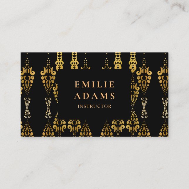 Carte De Visite Luxueux Chic Black et Faux Gold Ornamental (Devant)