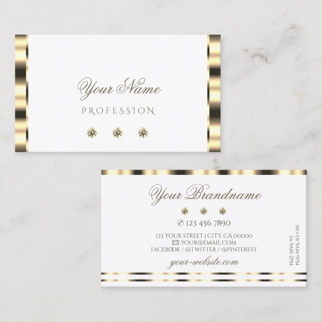 Carte De Visite Luxueux Diamants d'étincelant blanc or Glamour (Devant / Derrière)