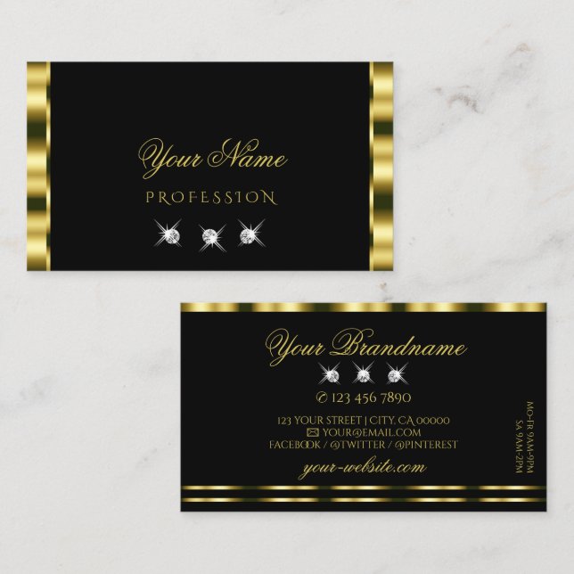 Carte De Visite Luxueux Diamants d'or noir brillant (Devant / Derrière)