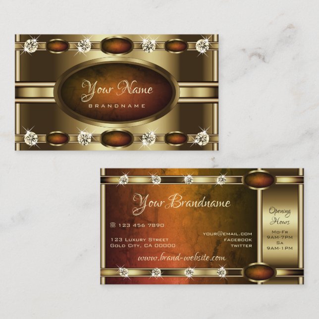Carte De Visite Luxueux Golden Orange Marble Faux Rhinestones (Devant / Derrière)