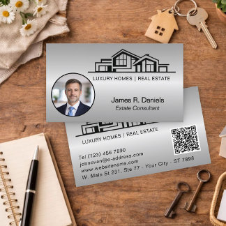 Carte De Visite Luxueux Gris Argent Immobilier Chic Professionnel