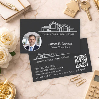Carte De Visite Luxueux Gris Noir Immobilier Chic Professionnel