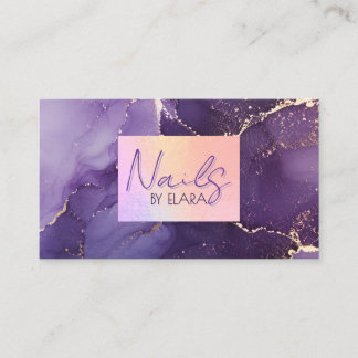Carte De Visite Luxueux Holographique Violet Aquarelle Or 
