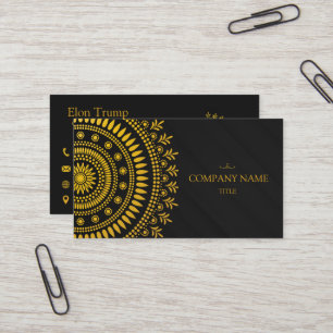 Carte De Visite Luxueux Mandala Noir et Or   Élégant Professionnel