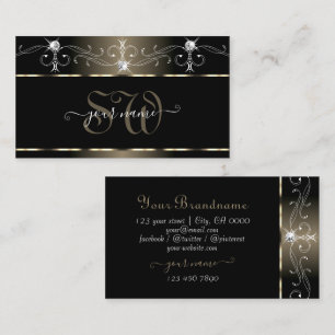 Carte De Visite Luxueux Noir Beige Gribouillis Étincelle Bijoux In