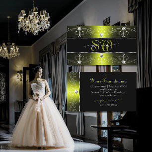 Carte De Visite Luxueux noir et jaune frontières ornées Monogramme