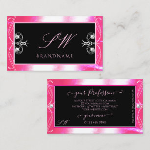 Carte De Visite Luxueux Noir rose étincelant Bijoux ornements Mono