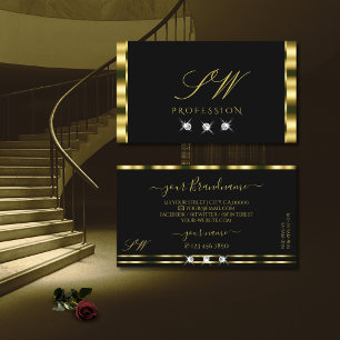 Carte De Visite Luxueux or noir brillant Diamants Monogramme