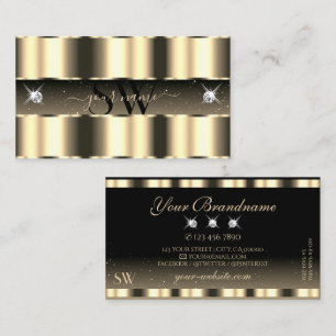 Carte De Visite Luxueux or noir brillant Diamants Monogramme