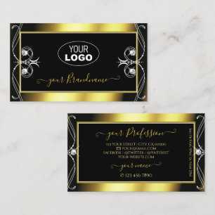 Carte De Visite Luxueux Orné Noir Or Paillettes Bijoux avec Logo