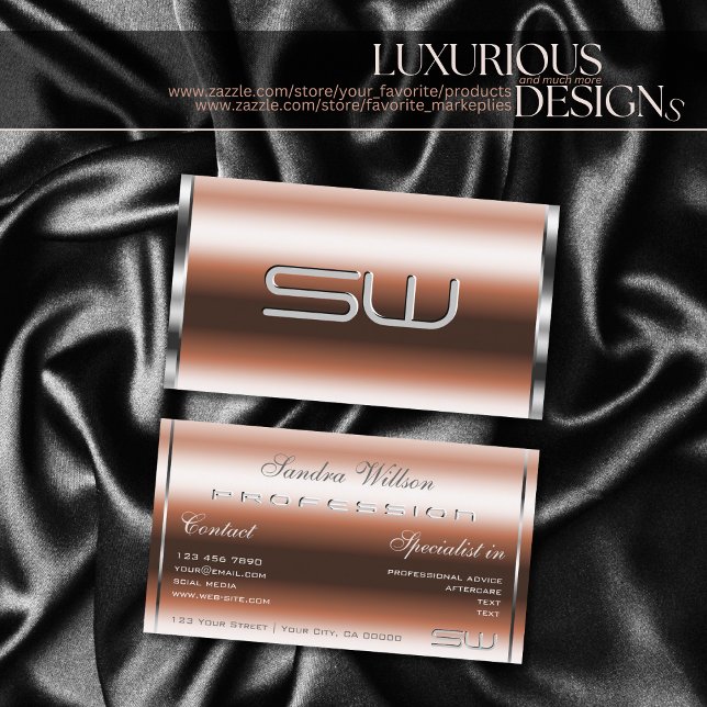 Carte De Visite Luxueux Rose Gold et Silver avec Initiales 3D (Créateur téléchargé)