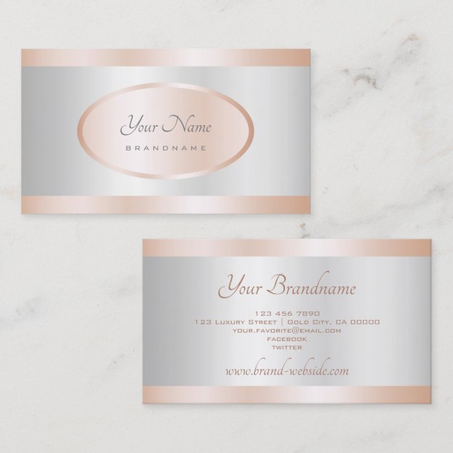 Carte De Visite Luxueux Rose Gold et Silver Effet Professional (Devant / Derrière)