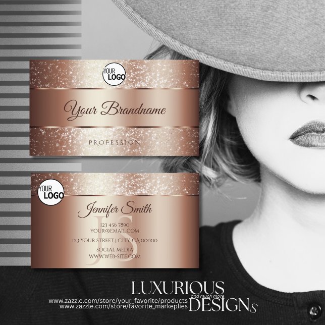 Carte De Visite Luxueux Rose Gold Sparkle Parties scintillant Init (Créateur téléchargé)