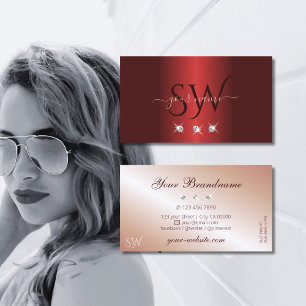 Carte De Visite Luxueux Rouge Rose Or Sparkle Diamonds Initiales