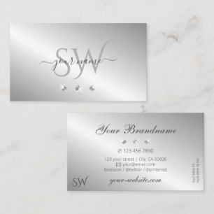 Carte De Visite Luxueux Silver Sparkle Diamonds Monogramme Élégant