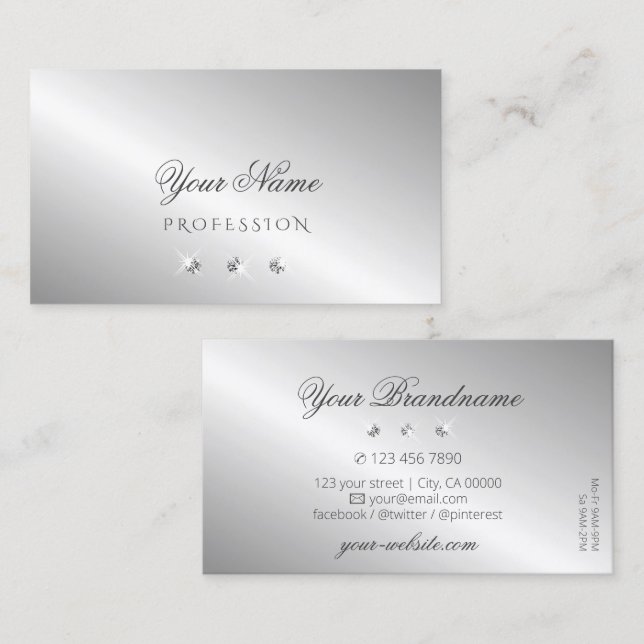 Carte De Visite Luxueux Silver Sparkle Diamonds Professional (Devant / Derrière)