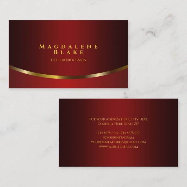 Carte De Visite Luxurious Gold Curve Minimalist Red Burgundy (Devant / Derrière)