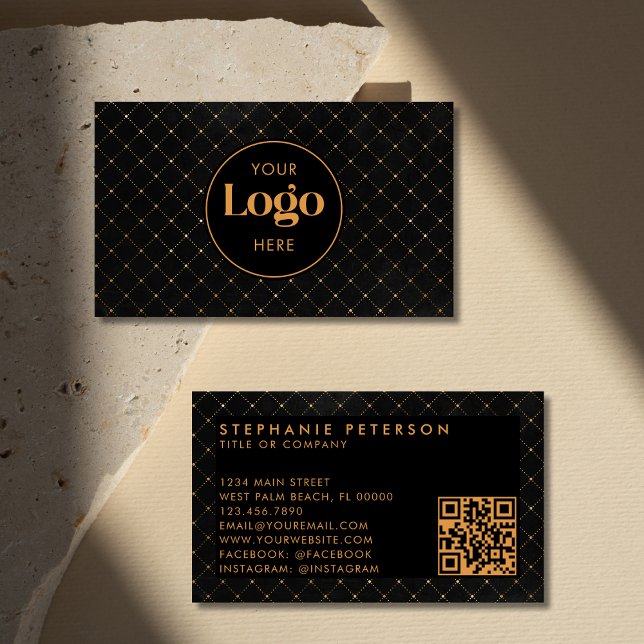 Carte De Visite Luxury Black & Gold Custom Company Logo QR Code (Créateur téléchargé)