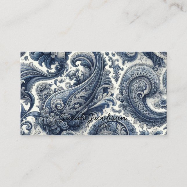 Carte De Visite Luxury Blue and White Paisley (Devant)