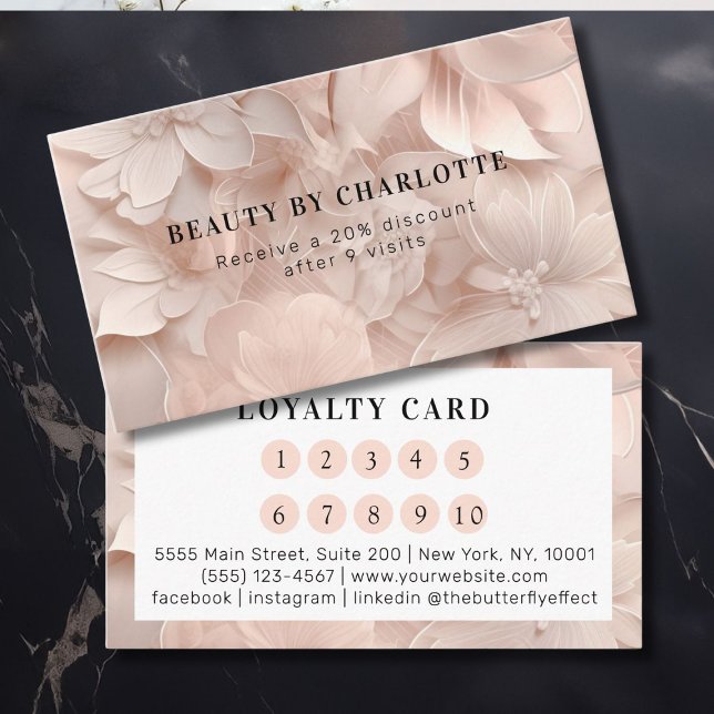 Carte De Visite Luxury, Blush-Beige, Flower Salon Loyalty (Luxury, Blush-Beige, Flower Salon Loyalty Business Card)