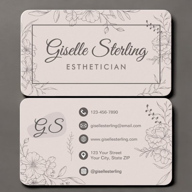 Carte De Visite Luxury Blush Pink Floral Script Beauty Esthetician (Créateur téléchargé)