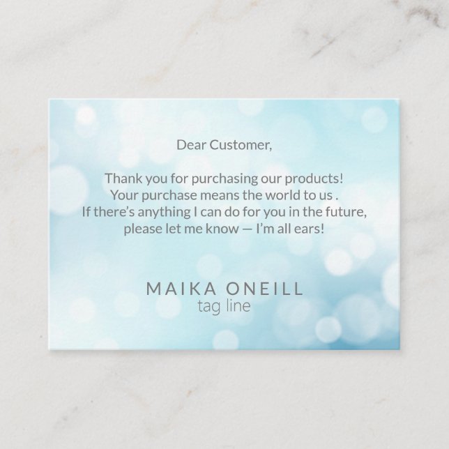 Carte De Visite Luxury Chic Blue Bokeh merci pour votre achat (Devant)