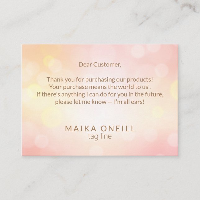 Carte De Visite Luxury Chic Pink Bokeh Merci pour votre achat (Devant)