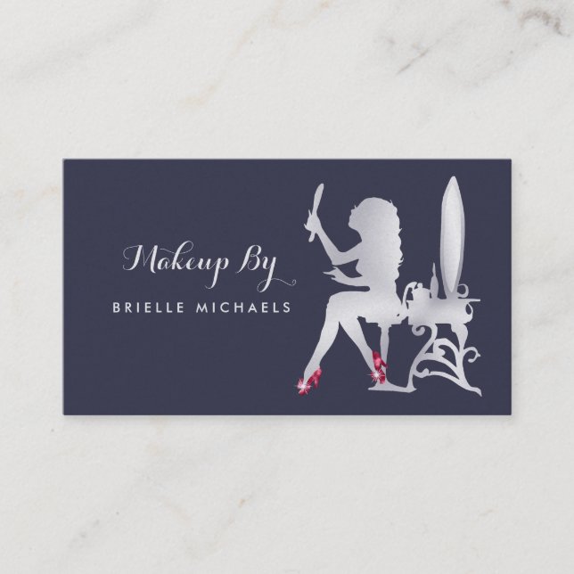 Carte De Visite Luxury FAUX Silver Woman maquillage Artiste Chauss (Devant)