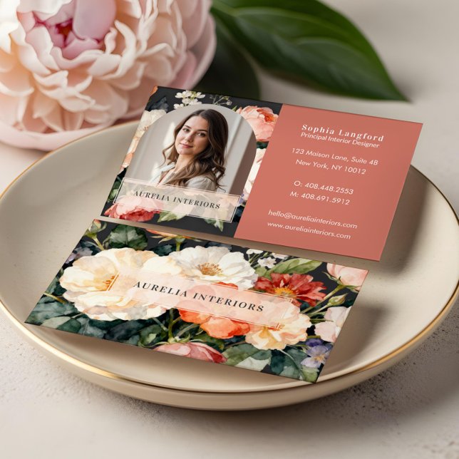 Carte De Visite Luxury Floral Arch Photo Stylish Interior Designer (Luxury Floral Arch Photo Stylish Interior Designer Business Card)