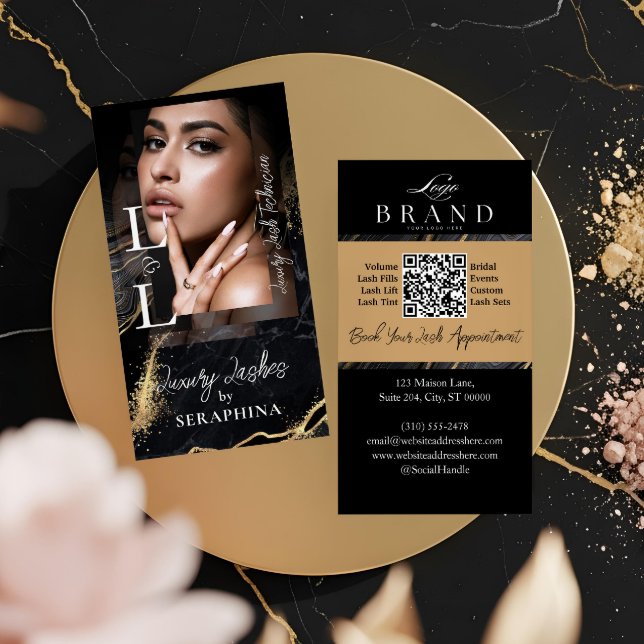 Carte De Visite Luxury Glam Eye Lashes Extensions Black Gold Agate (Luxury Glam Eye Lashes Extensions Black Gold Agate Business Card)
