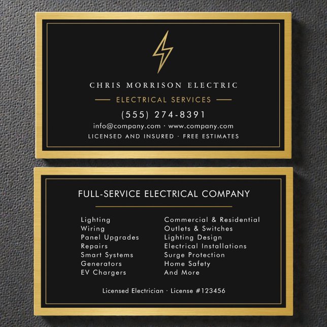 Carte De Visite Luxury Gold Black Electrical Services (Créateur téléchargé)