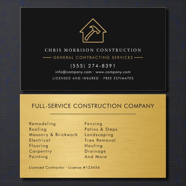 Carte De Visite Luxury Gold Metallic Black Construction (Créateur téléchargé)