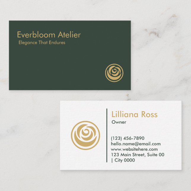 Carte De Visite Luxury Green Gold Minimalist Timeless Designer (Devant / Derrière)