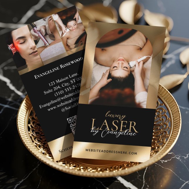 Carte De Visite Luxury Laser Technician Spa Arch Photo Black Gold (Luxury Laser Technician Spa Arch Photo Black Gold Business Card)