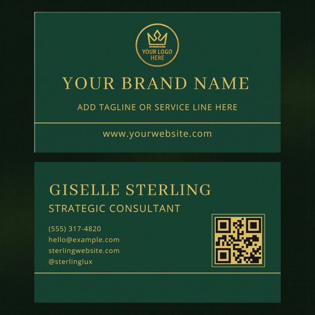 Carte De Visite Luxury Logo Green Gold QR Code (Créateur téléchargé)