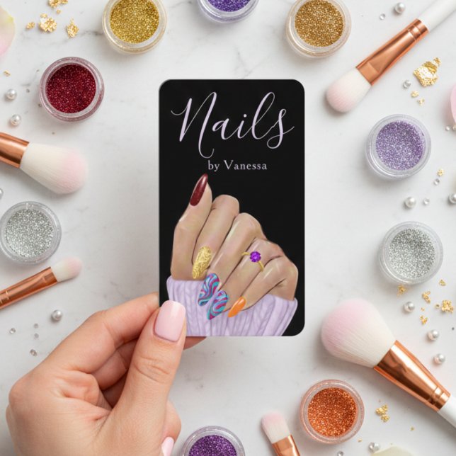 Carte De Visite Luxury Nail Salon QR Code Modern Nail Tech (Créateur téléchargé)