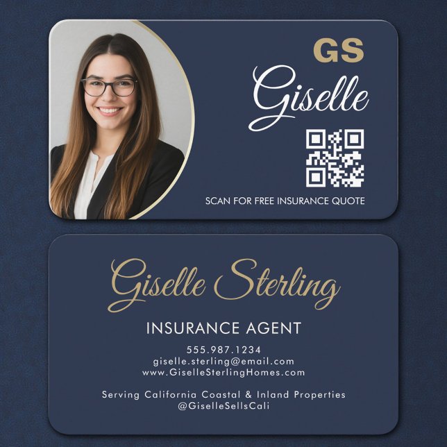 Carte De Visite Luxury Navy Blue Gold Insurance Representative (Créateur téléchargé)