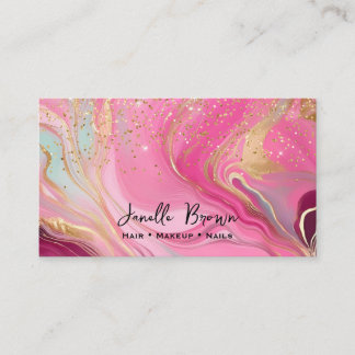 Carte De Visite Luxury Pink Marble and Gold Glitter