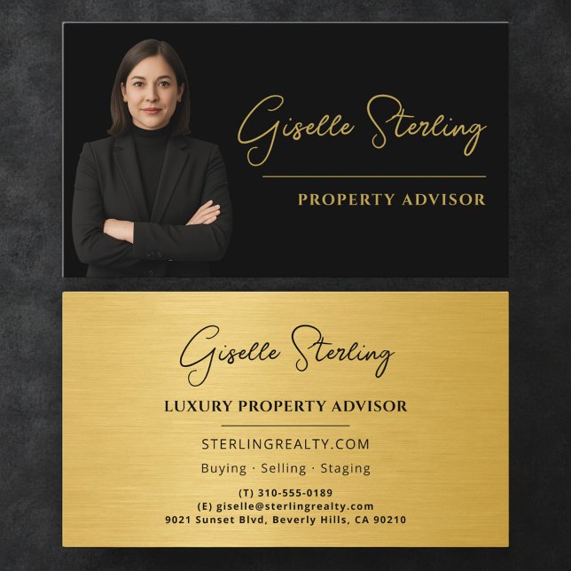 Carte De Visite Luxury Property Advisor Black Gold Metallic (Créateur téléchargé)